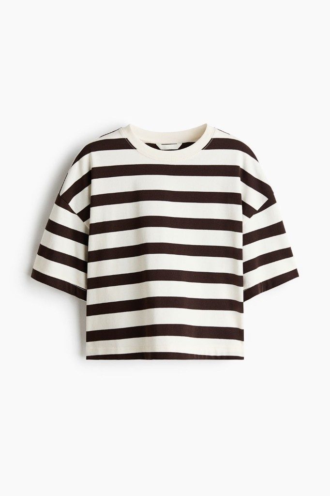 Boxy T-Shirt — cream brown stripe