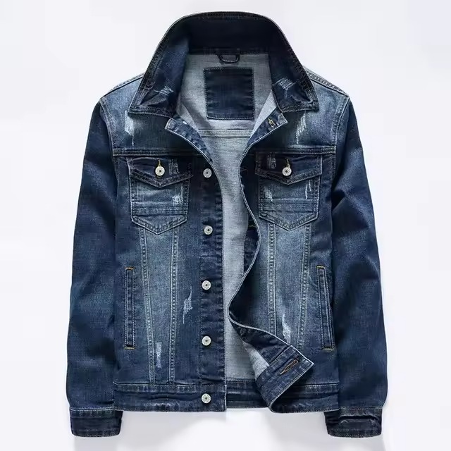 denim jacket — dark wash distressed