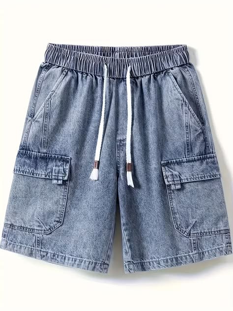 denim shorts — light wash cargo
