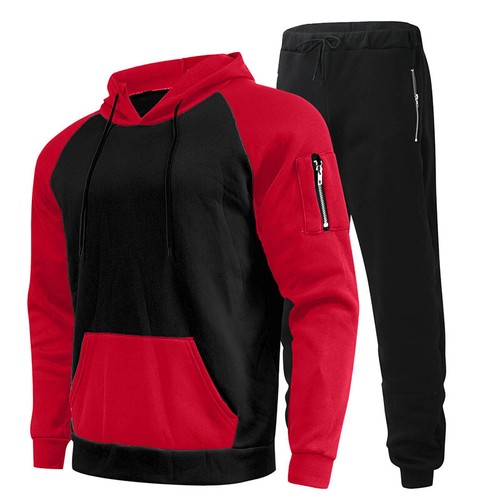 Hoodie + Jogger Set — black red block